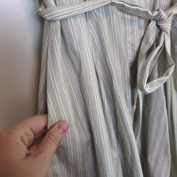 CALVIN KLEIN WOMEN'S 2 GRAY WHITE STRIPE FIT FLARE BUTTON DOWN DRESS - Picture 5 of 7